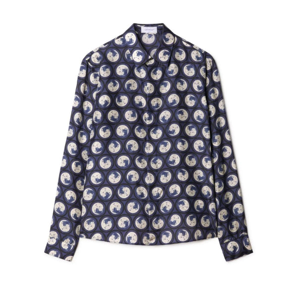Off-White Moon AO Silk Shirt (Dark Blue) - Preowned