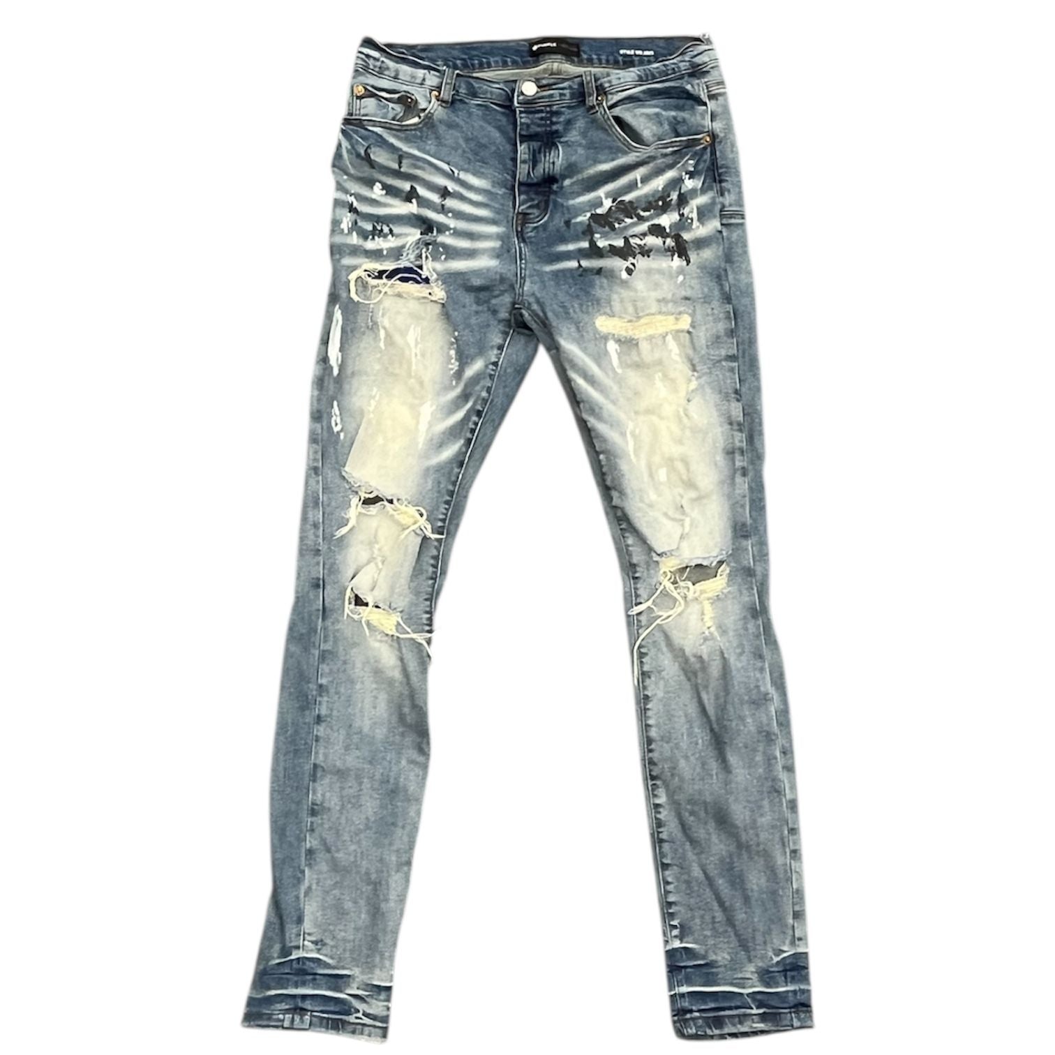 Purple Distressed Paint Splatter Jeans  - Preowned