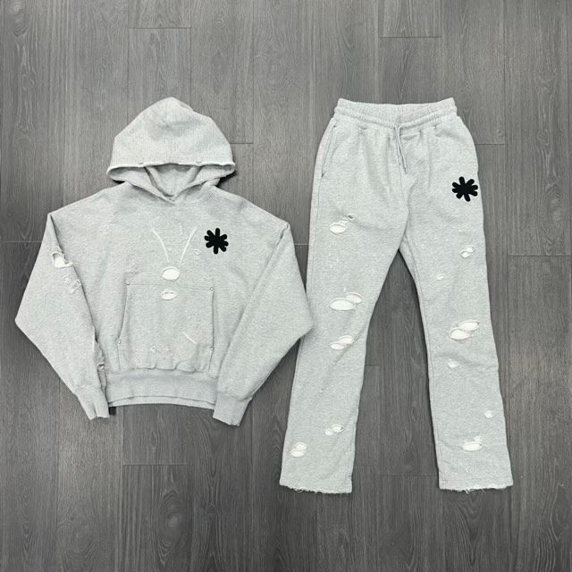 Lostshdws Double Layer Distressed Sweatsuit (Heather Grey) - Preowned