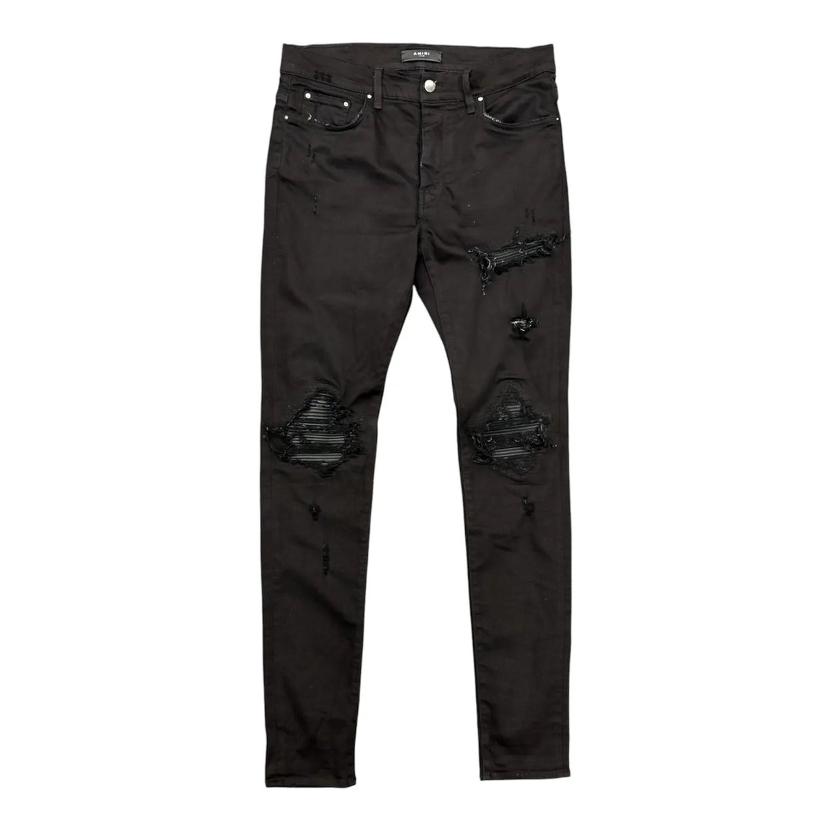 Amiri MX1 Black Leather Patch Jeans (Black) - Preowned