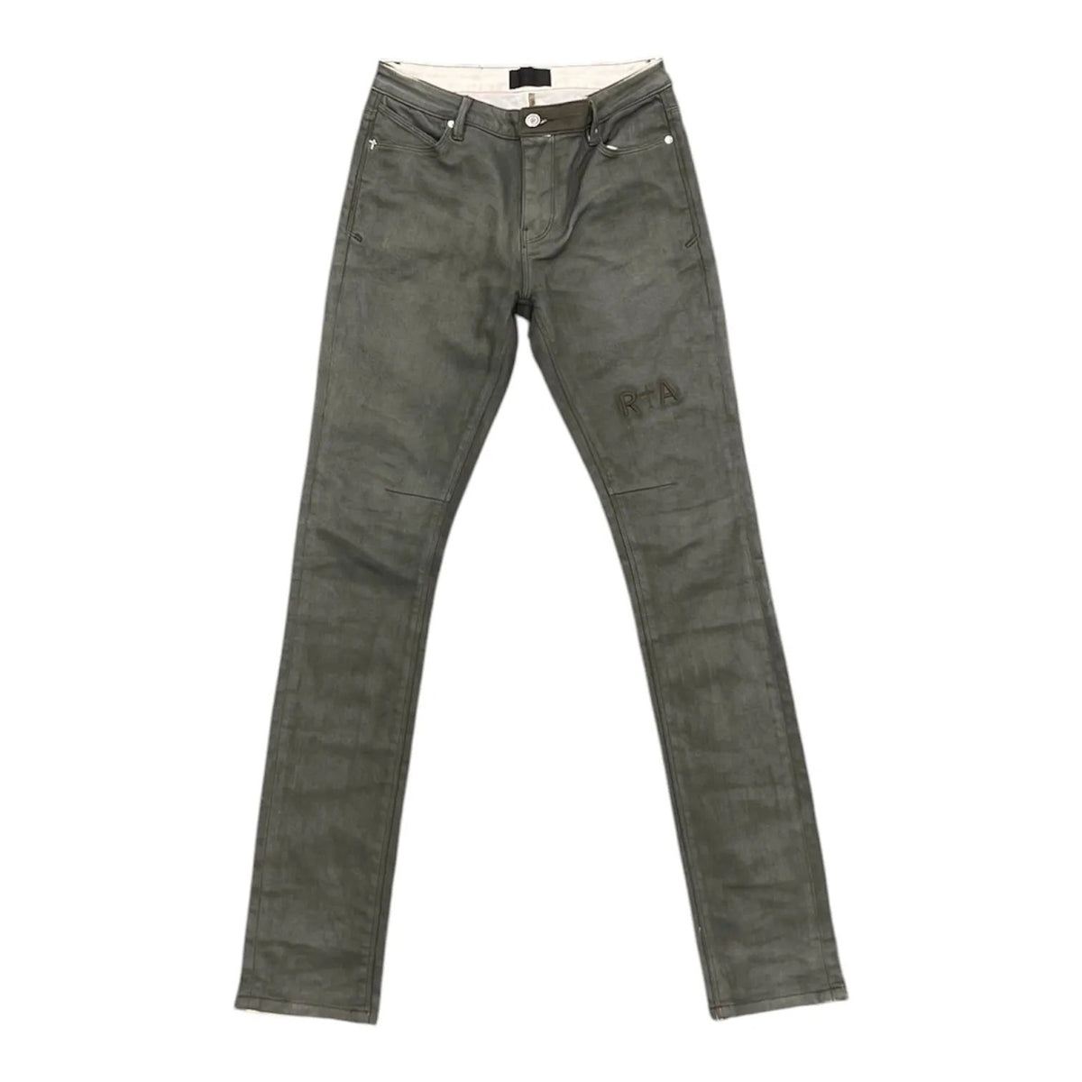 RtA Bryant Skinny Jeans Waxed Dusty Oilve Triple Cross - Preowned