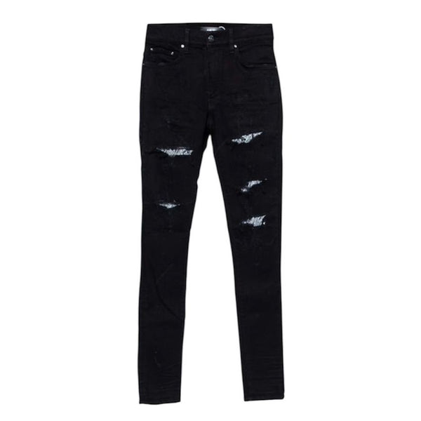Amiri Distressed Sequined Zebra Patch Skinny Jean (Black)