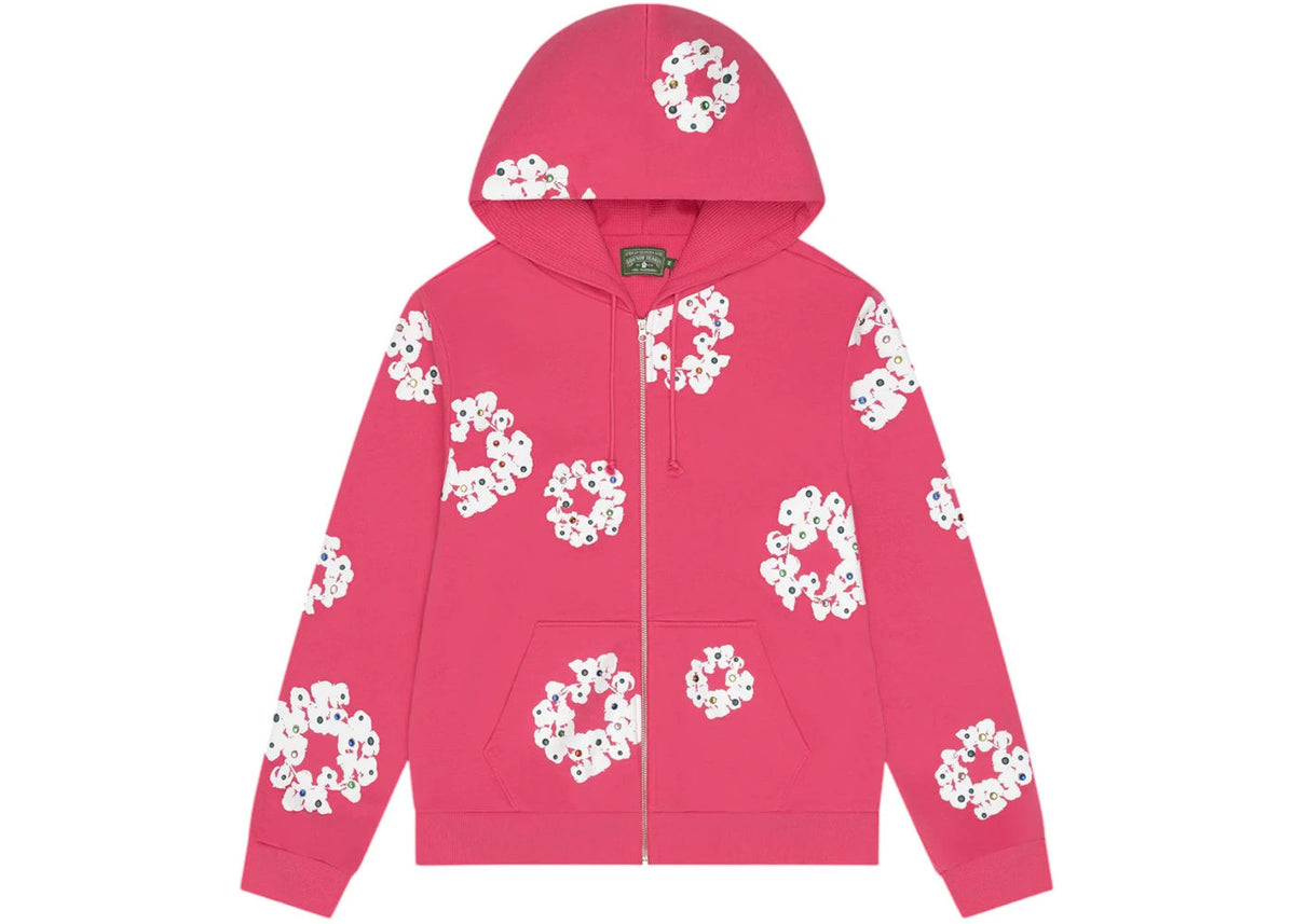 Denim Tears Rhinestone Cotton Wreath Zip Hoodie (Pink)