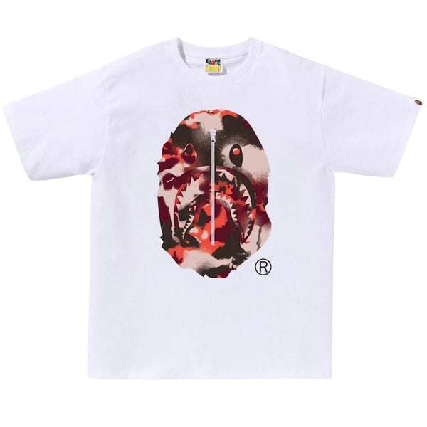 Bape Map Camo Ape Head Shark Tee (White/Red)