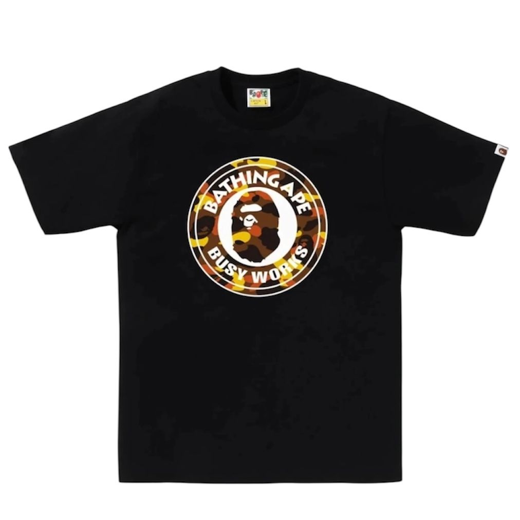 Bape 1st Camo Busy Works Tee (Black/Orange)