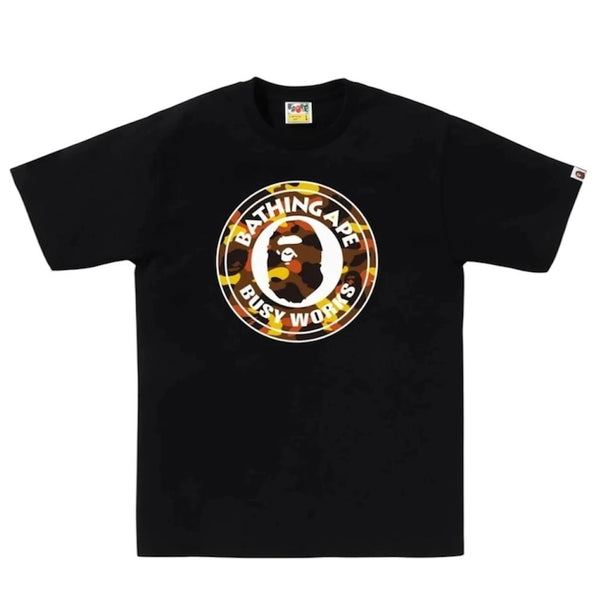 Bape 1st Camo Busy Works Tee (Black/Orange)