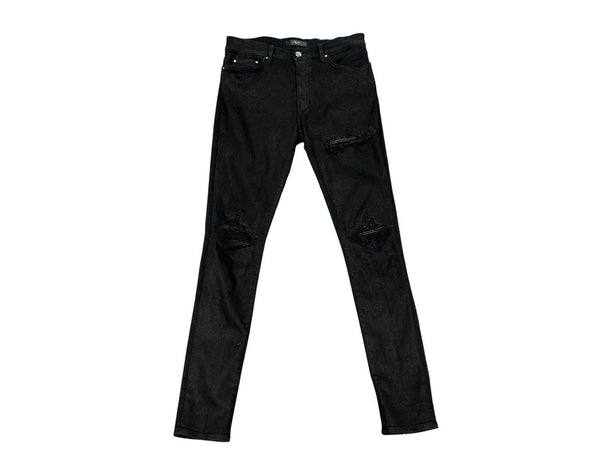 Amiri MX1 Black Leather Patch Jean (Black Waxed) - Preowned