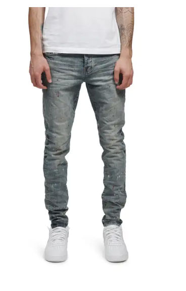 Purple Brand Paint Splatter Slim Jeans (Vintage Spotted Indigo)
