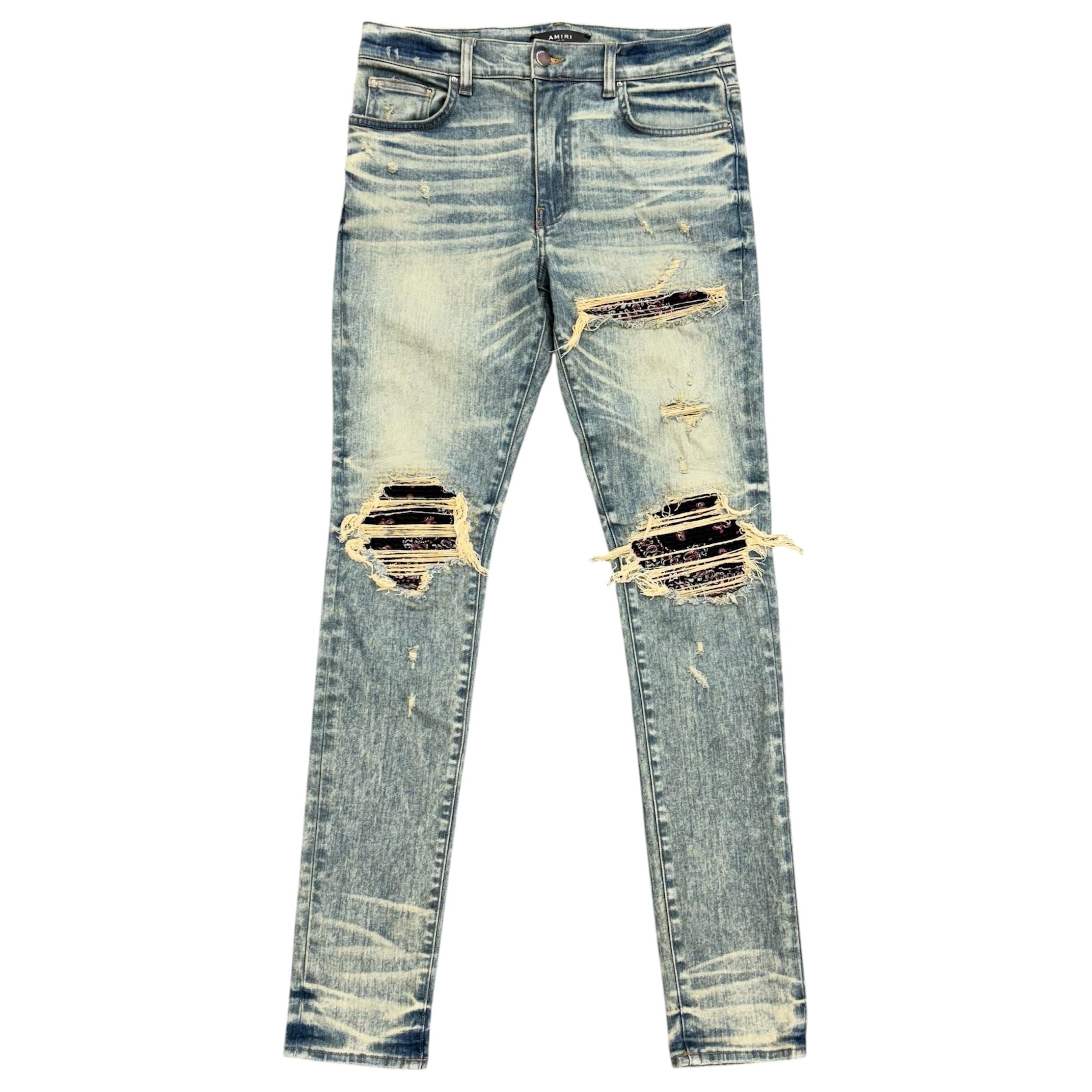 Amiri MX1 Cashew Bandana Patch Jeans (Dirty Indigo) - Preowned