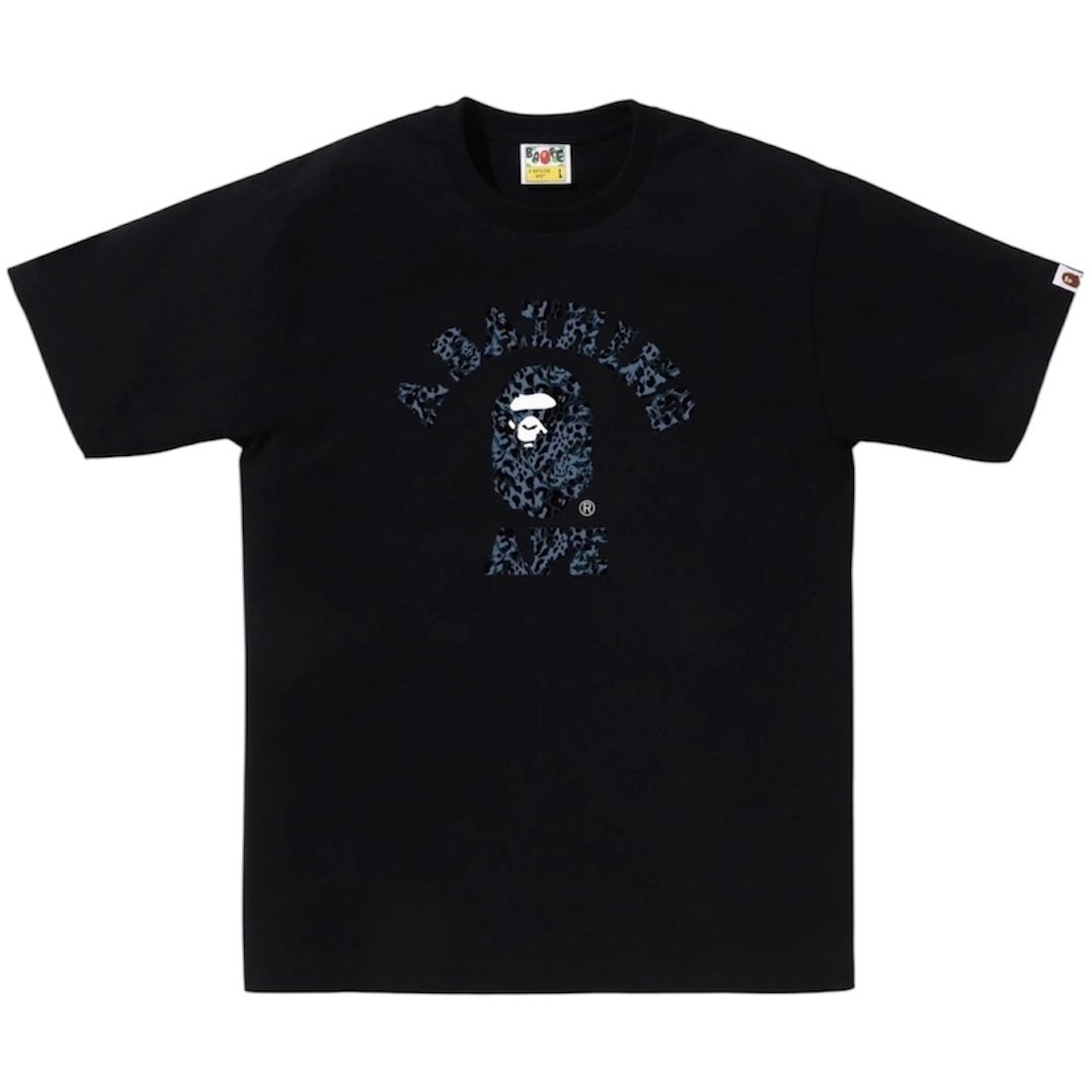 Bape Wild Leopard Pattern College Tee (Black/Navy)