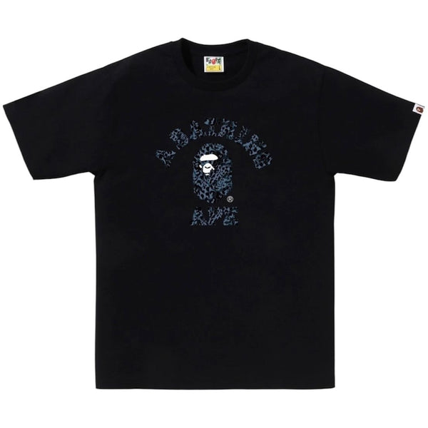 Bape Wild Leopard Pattern College Tee (Black/Navy)
