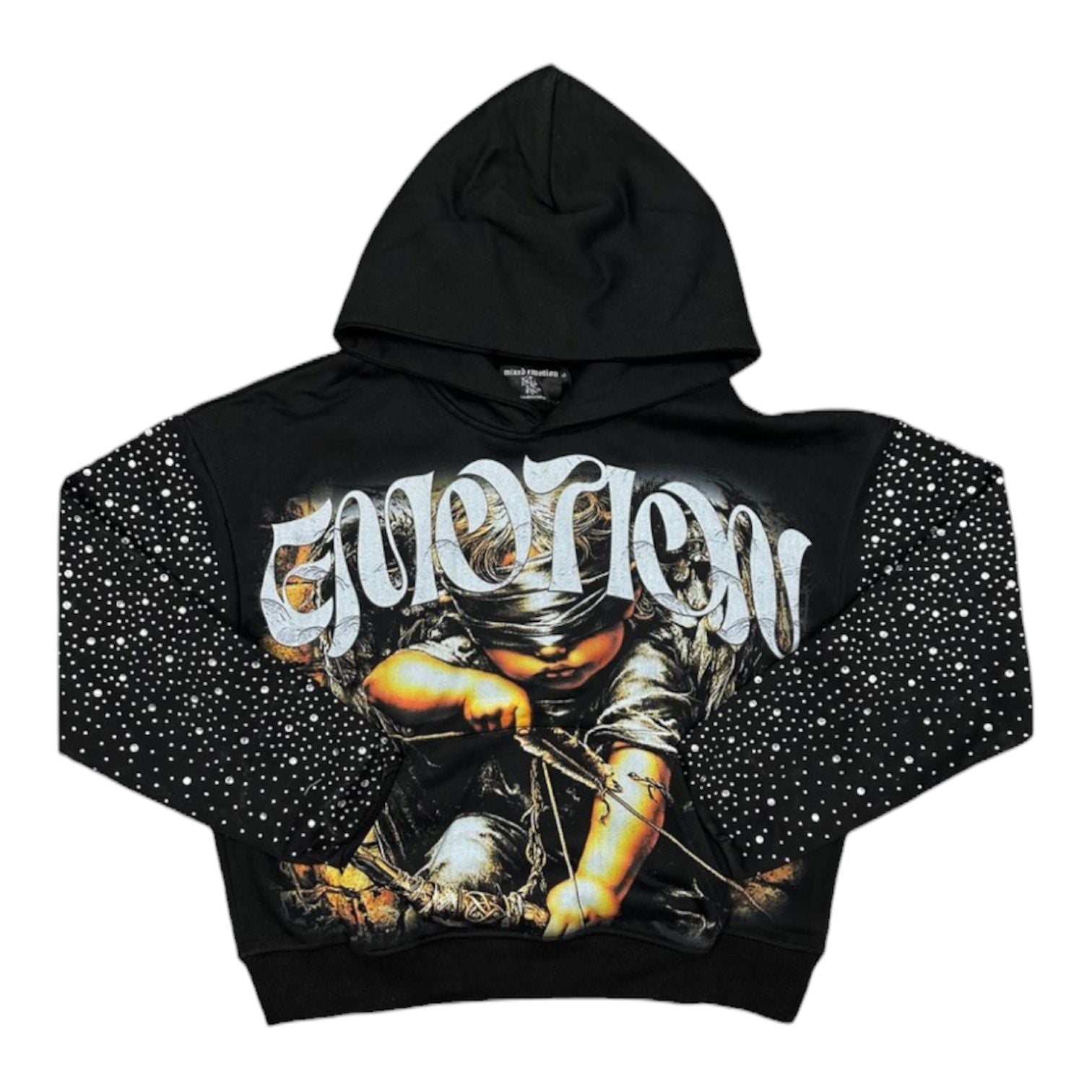 Mixed Emotion Archer Rhinestone Hoodie (Black)