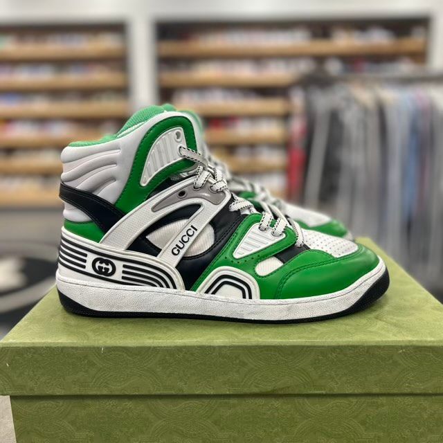Gucci High Top Basket Sneakers Green Demetra - Preowned