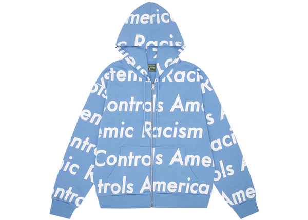 Denim Tears x Arthur Jafa Systemic Racism Controls America Zip Up Hoodie Dusty Blue - Preowned