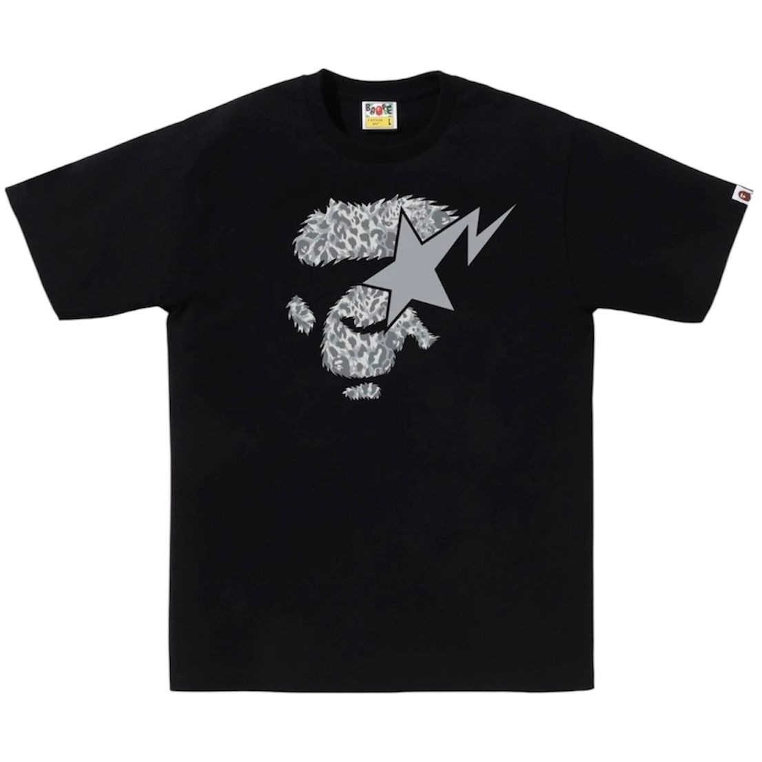 Bape Wild Leopard Pattern Ape Face Sta Tee (Black)