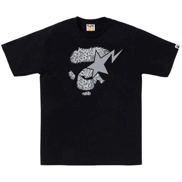 Bape Wild Leopard Pattern Ape Face Sta Tee (Black)