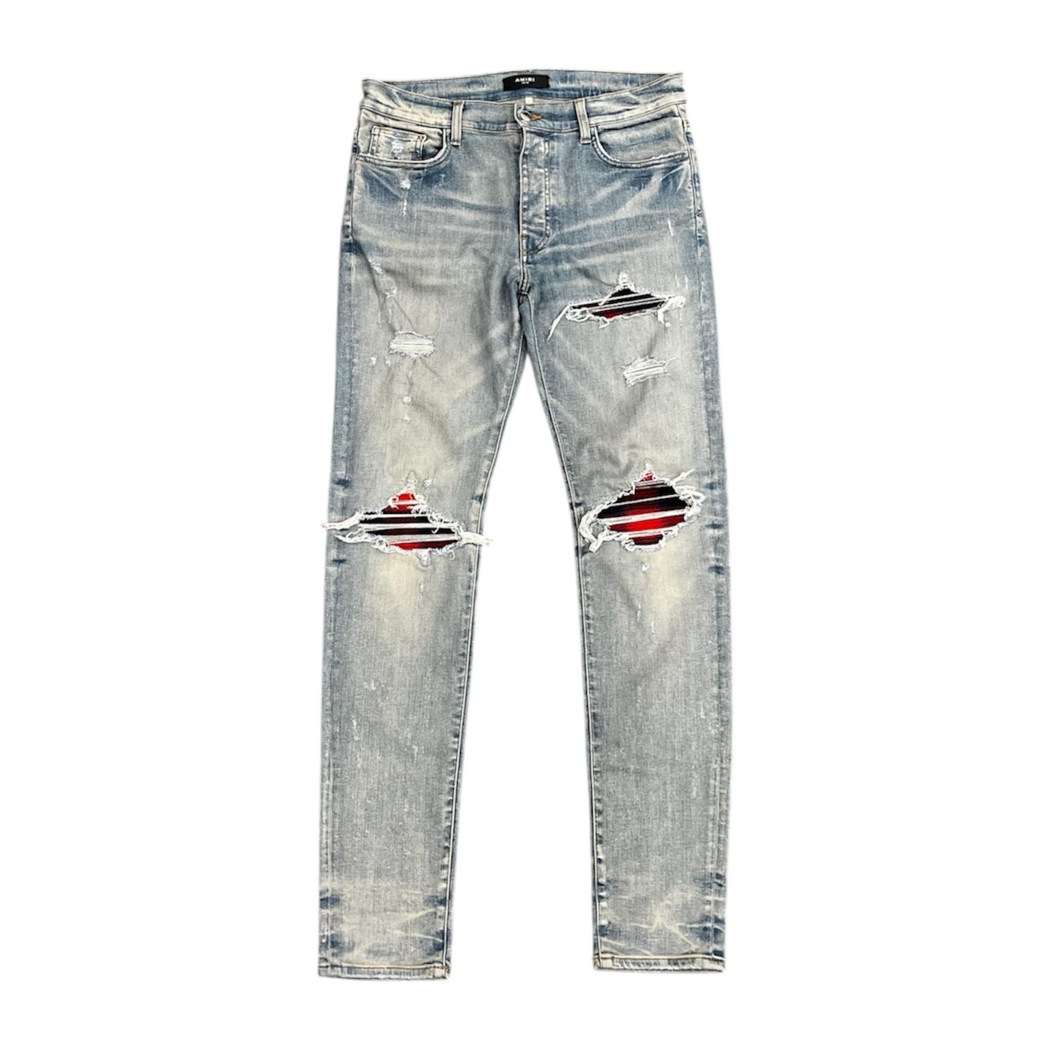 Amiri MX1 Red Plaid Patch Jean (Clay Indigo) - Preowned