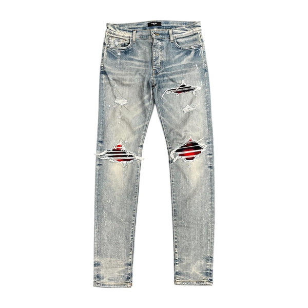 Amiri MX1 Red Plaid Patch Jean (Clay Indigo) - Preowned