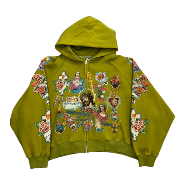 We Are Righteous Risen King Zip Up Hoodie (Green) - Preowned