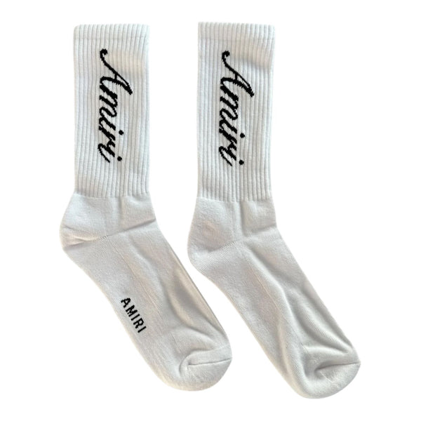 Amiri Script Logo Socks (White/Black)