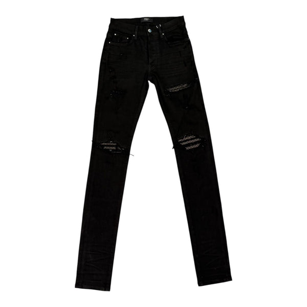 Amiri MX1 Black Leather Patch Jean (Black)
