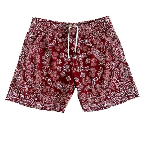 Azva Paisley Mesh Shorts (Maroon)