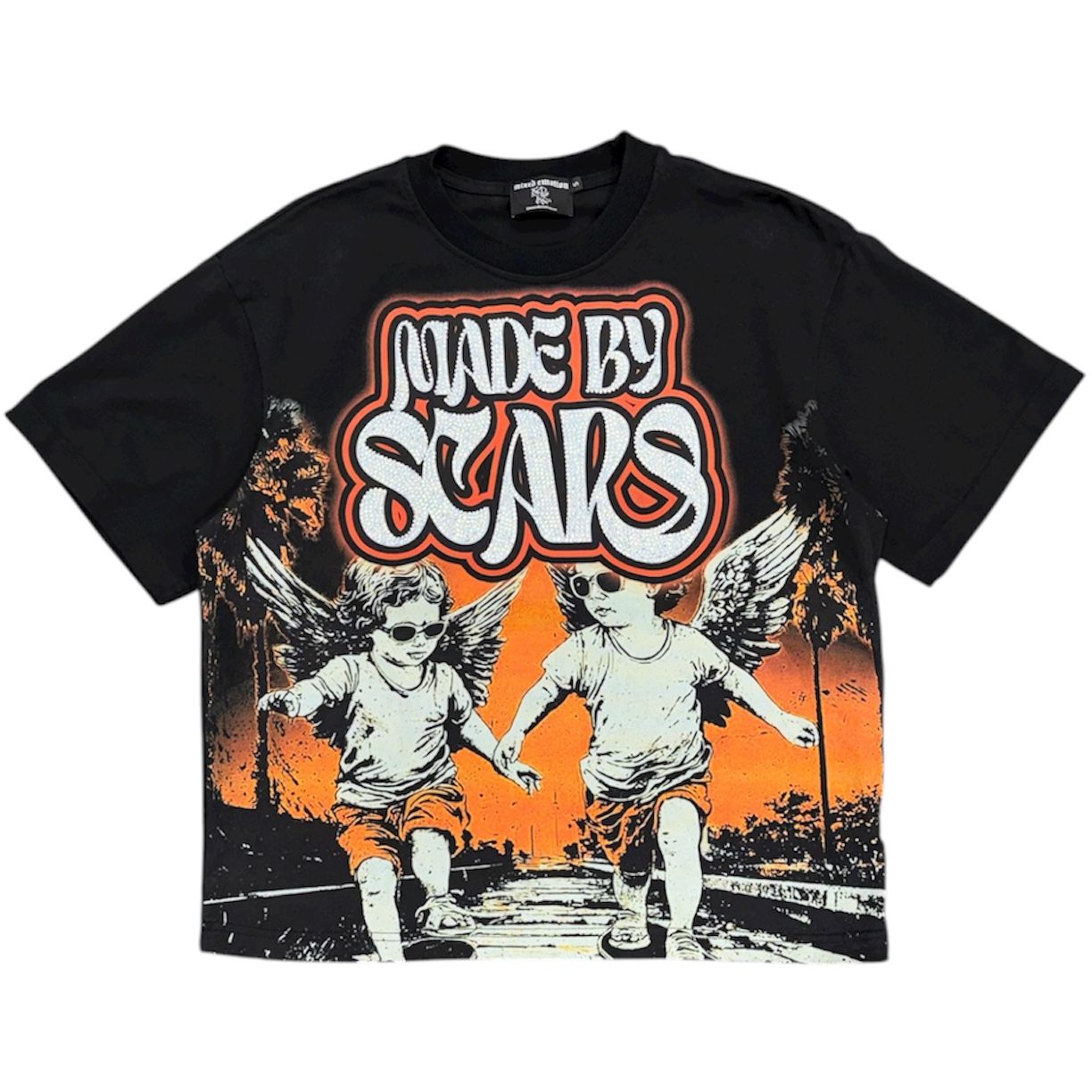 Mixed Emotion Twin Rhinestone Tee (Black) - Preowned