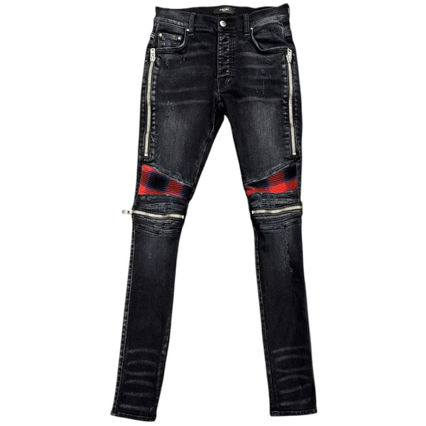 Amiri MX2 Plaid Moto Jeans (Black Wash/Navy) - Preowned