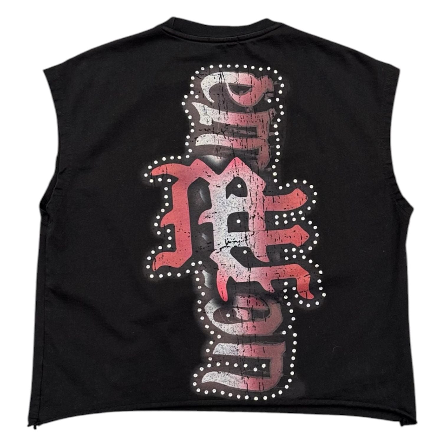 Mixed Emotion Angel Rhinestone Sleeveless Tee (Black) - Preowned